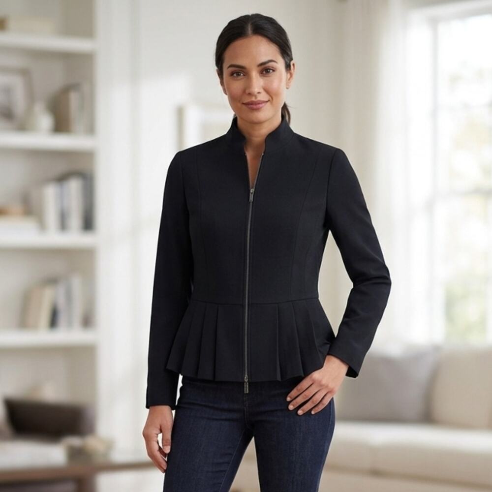 Doncaster Wool Blend Full Zip Peplum Jacket Blazer Black Size 6
